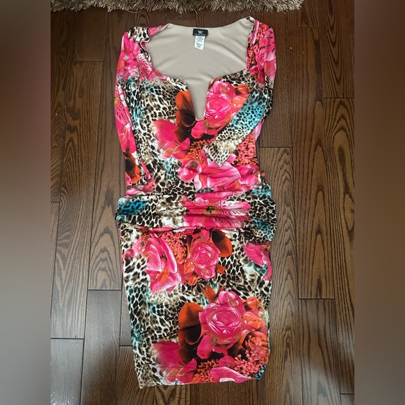 Va Va Voom Dresses & Skirts - Va Va Voom Pink Floral and Leopard Long Sleeve Dress